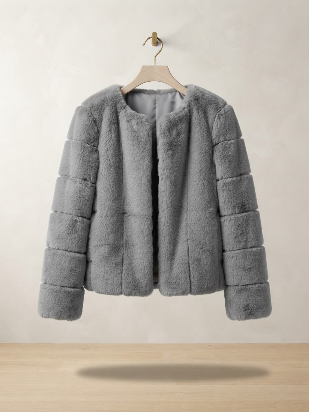 Source Unknown Light Gray Faux Fur Short Jacket - Women's Plush Coat